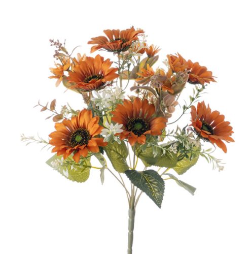 Sunflower Silk Flower Bouquet, Height: 42cm, Flower Head Diameter: 9cm - Orange