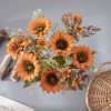 Sunflower Silk Flower Bouquet, Height: 42cm, Flower Head Diameter: 9cm - Orange