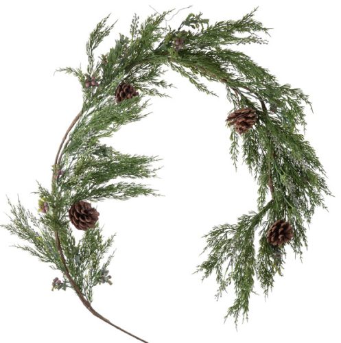 Hanging Winter Artificial Plant with Pinecones, 150cm Long