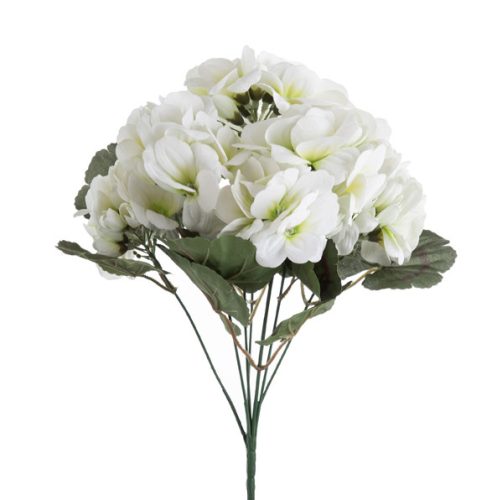 Geranium Silk Flower Bouquet, 5 Stems, Height: 33cm - White