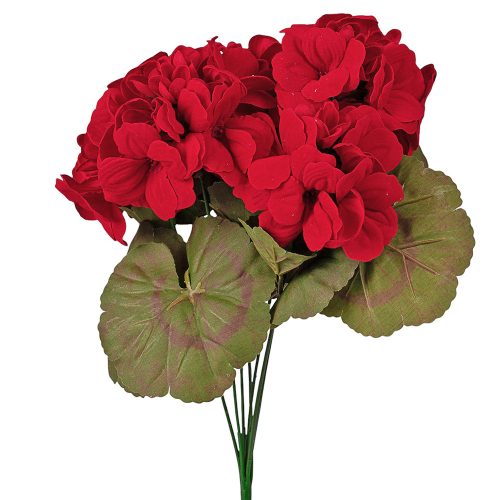 Geranium Silk Flower Bouquet, 5 Stems, Height: 33cm - Red