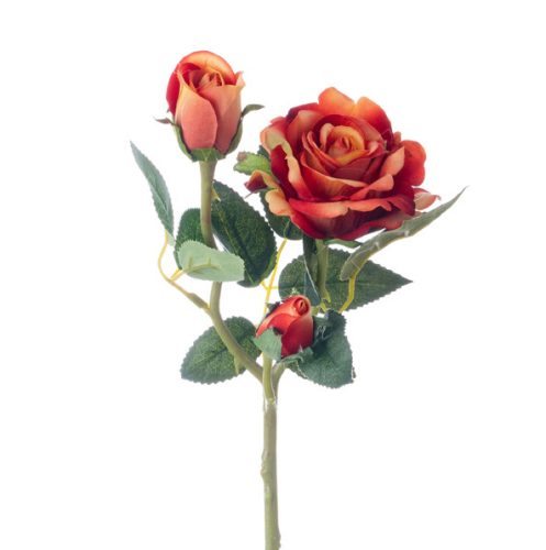 Velvety Silk Rose Branch, Height: 36cm - Orange