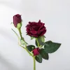 Bársonyos selyemvirág rózsa ág, magasság: 36cm - Bordó
