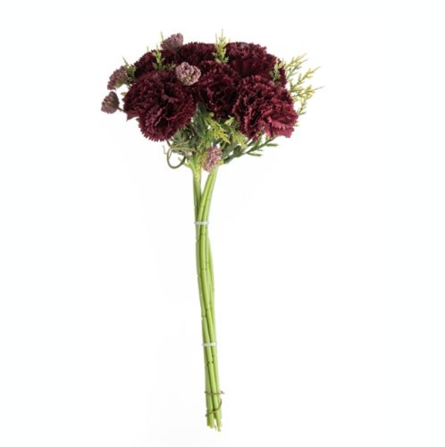 Carnation Silk Flower Bouquet, Height: 32cm, Bouquet Diameter: 15cm, Carnation Head Diameter: 6cm, 7 Stems - Burgundy