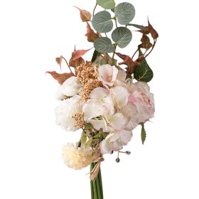   Selyemvirág csokor rózsával, hortenziával, eukaliptusszal, 39cm magas - Púder