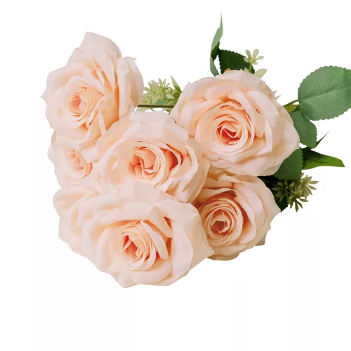 Rózsa selyemvirág csokor, 7 ágú, 41cm magas - Pezsgő