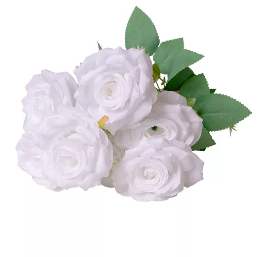 Rózsa selyemvirág csokor, 7 ágú, 41cm magas - Fehér
