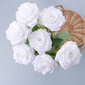 Rózsa selyemvirág csokor, 7 ágú, 41cm magas - Fehér