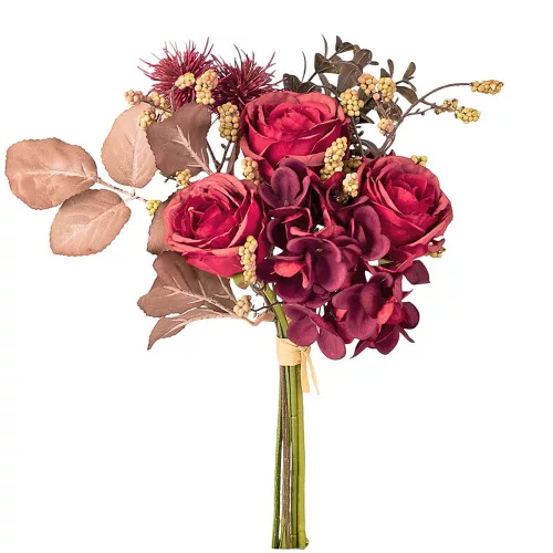 Rózsás hortenzia selyemvirág csokor, 32cm magas - Bordó