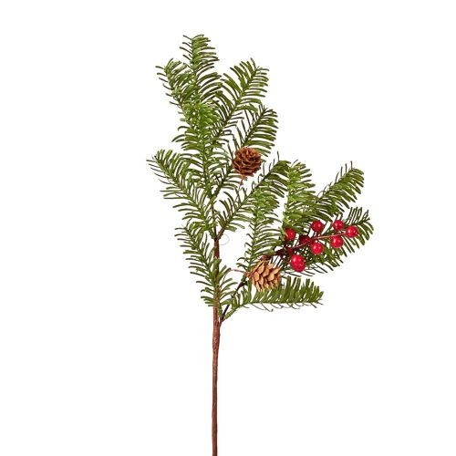 Tobozos bogyós fenyőág, 38cm magas - Zöld