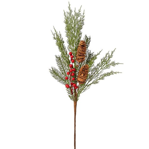 Fenyőtobozos bogyós ág, 52cm magas - Zöld