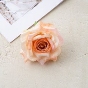 Rózsa selyemvirág fej, 8cm - Világos Narancs