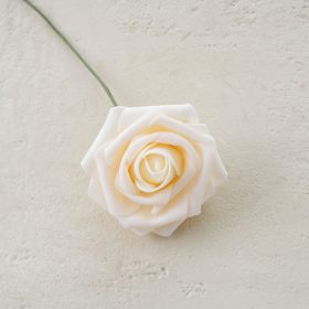 Rózsa selyemvirág szál, 23cm - Bézs