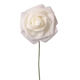 Rózsa selyemvirág szál, 23cm - Fehér