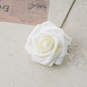 Rózsa selyemvirág szál, 23cm - Fehér