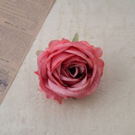Rózsa selyemvirág fej, 9cm - Sötét rózsaszín