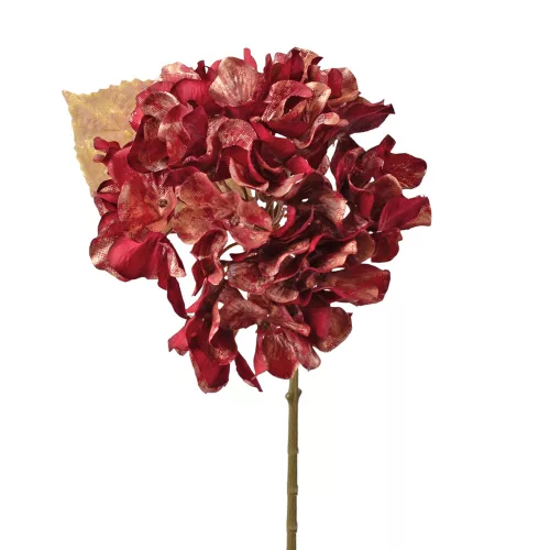 Hortenzia selyemvirág szál, 34cm magas - Piros