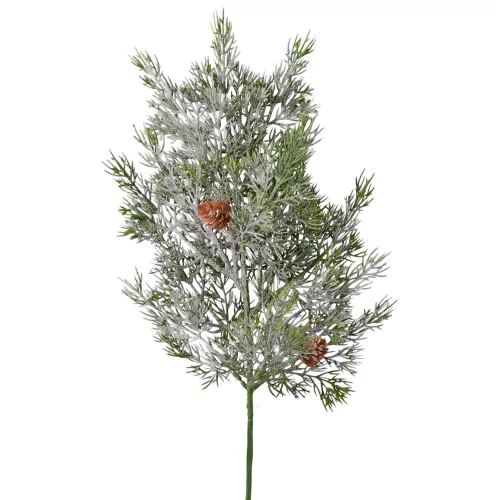 Csillámos, deres karácsonyi fenyőág tobozzal, 49 cm magas