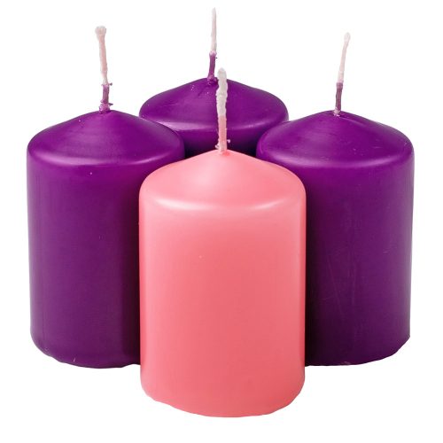 Adventi gyertya készlet, 6 x 4cm - 3 lila, 1 rózsaszín