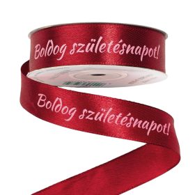   "Boldog Születésnapot!" feliratos szatén szalag 20mm x 20m - Wine red