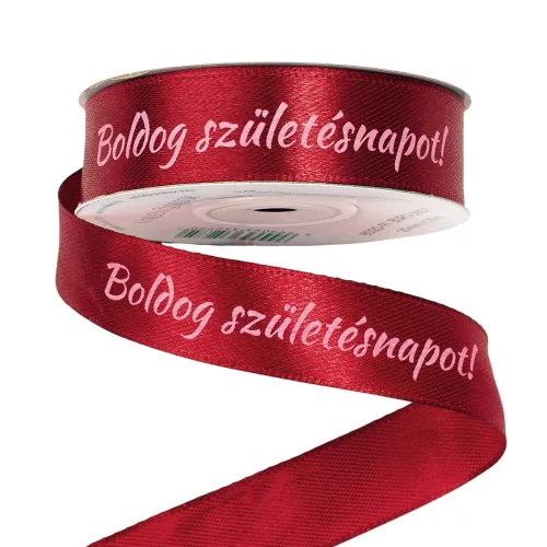 "Boldog Születésnapot!" feliratos szatén szalag 20mm x 20m - Wine red