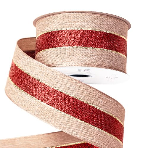 Woodenncy linen ribbon with wired edge 38mm x 6.4m - Ecru