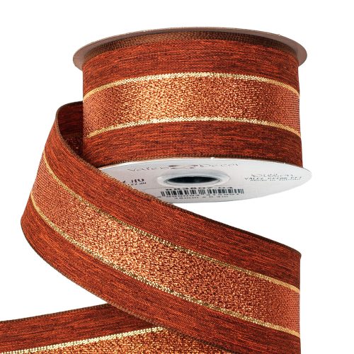 Woodenncy linen ribbon with wired edge 38mm x 6.4m - Deep orange