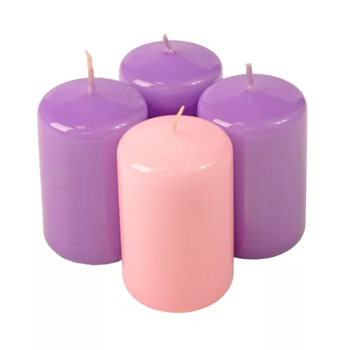 Adventi henger gyertya készlet, 8 x 5cm - Lakk 3 lila, 1 rózsaszín