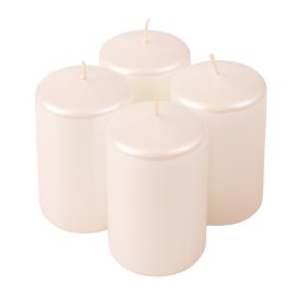   Adventi henger gyertya készlet, 8 x 5cm - Metál gyöngyház fehér