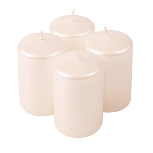 Adventi henger gyertya készlet, 8 x 5cm - Metál gyöngyház fehér