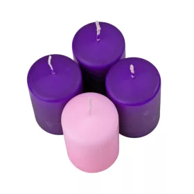  Adventi henger gyertya készlet, 8 x 5cm - Matt 3 sötétlila, 1 rózsaszín