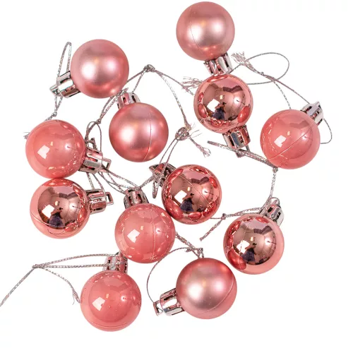 12-piece 2.5cm Christmas Ball Set - Coral Pink