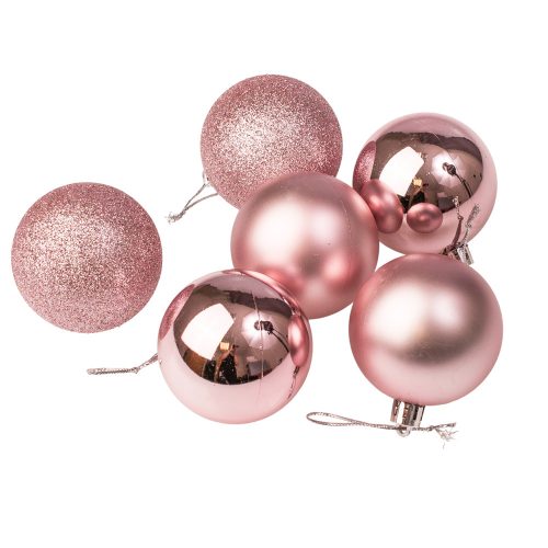 6db-os 6cm-es karácsonyi gömb szett - Rózsaszín