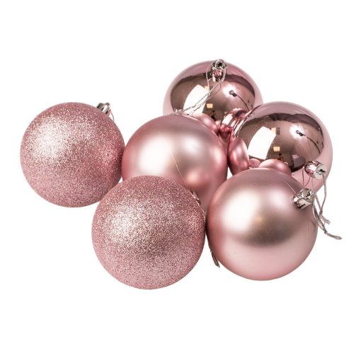6db-os 8cm-es karácsonyi gömb szett - Rózsaszín