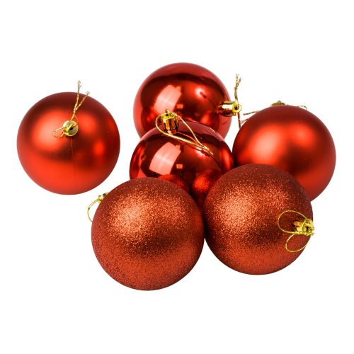 6db-os 8cm-es karácsonyi gömb szett - Piros