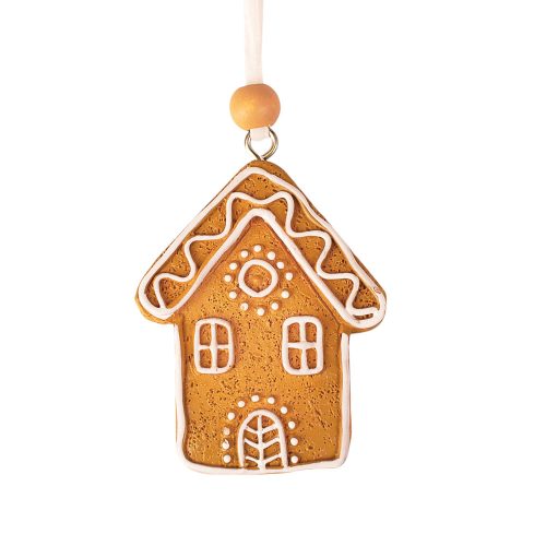 Mézeskalács házikó dísz, polirezin, 5 x 6cm, kreatív felhasználásra vagy karácsonyfára
