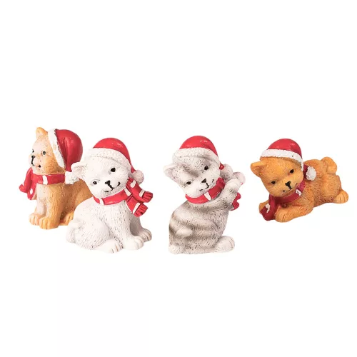 Kiscicás dísz szett 4db, 3,5 x 5 x 3cm, polirezin