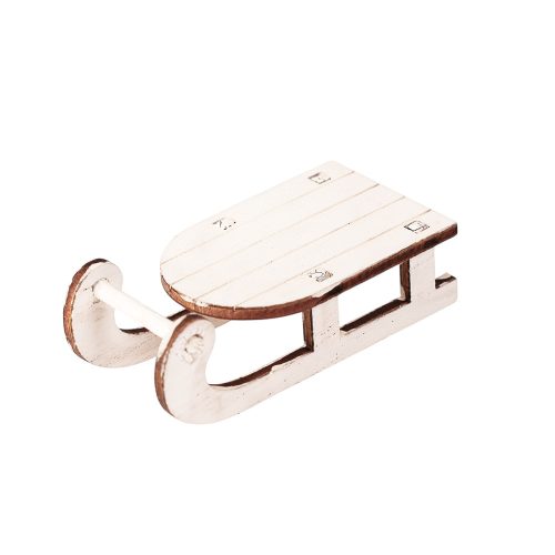 Szánkó dekoráció, fa, 3 x 6cm - Fehér