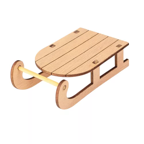 Sled Decoration, Wood, 5 x 9cm - Natural