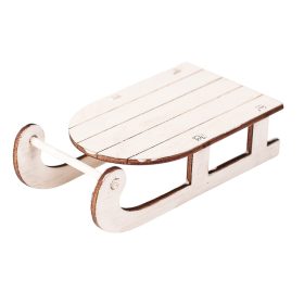 Szánkó dekoráció, fa, 5 x 9cm - Fehér