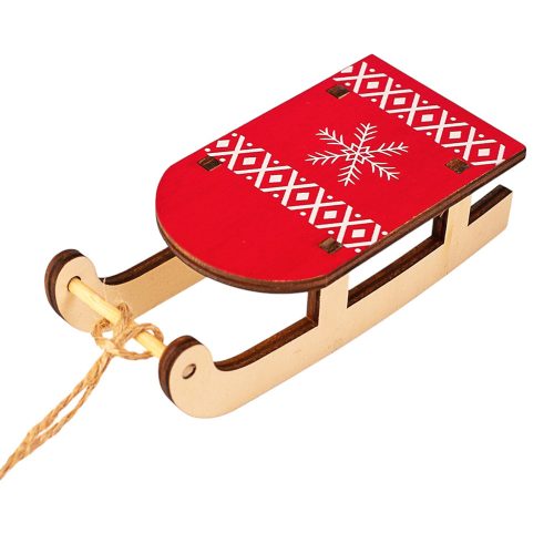Szánkó dekoráció, fa, 5.5 x 3.5 x 12.5cm - Piros