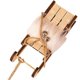 Szőrmés szánkó dekoráció, fa, 12.5 x 5 x 4cm - Fehér