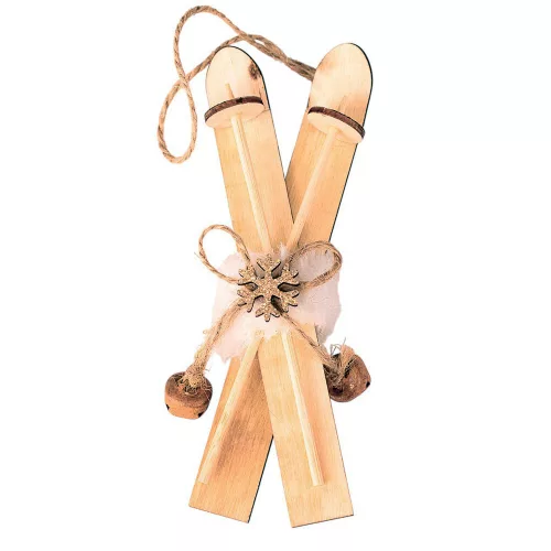 Ski Ornament, Wood, 14.5 x 5cm - Natural