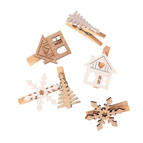 Karácsonyi dekorációs csipesz szett, 4 cm, fa