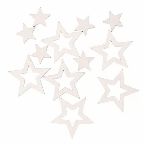 Christmas Decoration Set, Wooden Stars, 2-4cm, 12 pcs - White