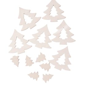   Karácsonyi dekorációs szett, fa fenyőfák, 2-4 cm, 12db. - Fehér