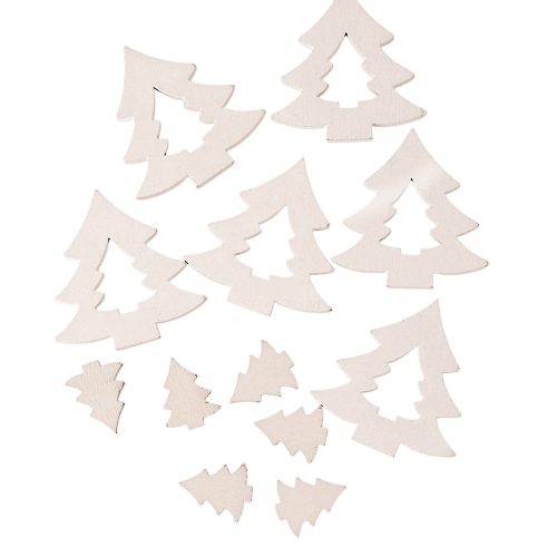 Karácsonyi dekorációs szett, fa fenyőfák, 2-4 cm, 12db. - Fehér