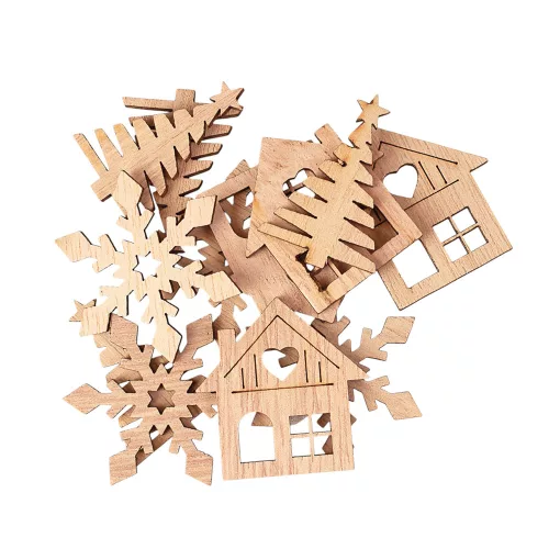 Christmas Decoration Set, Mixed Wooden Ornaments, 4-4.5cm, 12 pcs - Natural