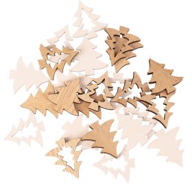   Karácsonyi dekorációs szett, fa fenyőfák, 3 x 3,5 cm, 24db. - Natúr/fehér mix