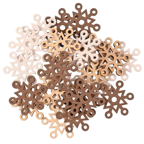 Christmas Decoration Set, Wooden Snowflakes, 4cm, 24 pcs - Brown/White Mix